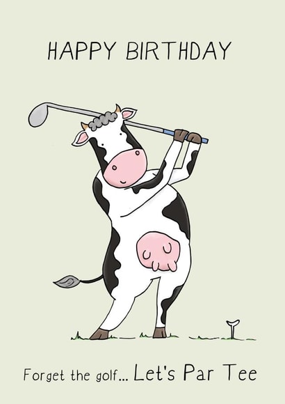 Happy Birthday - Fun Golfing cow created by Lucy Driver