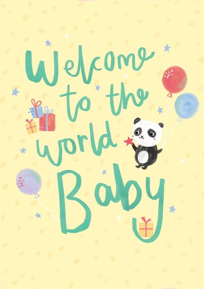 Cute New Baby Neutral Lettering Card - Welcome To The World Baby created by Laura Pantony