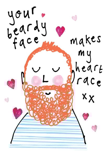 Cute Ginger Beard Anniversary Card / Valentines Day Card - Your Beardy Face Makes My Heart Race created by Bow & Bell
