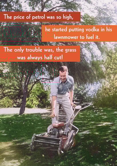 Funny Vodka, Petrol prices, half cut Card - Retro Funny created by Quitting Hollywood