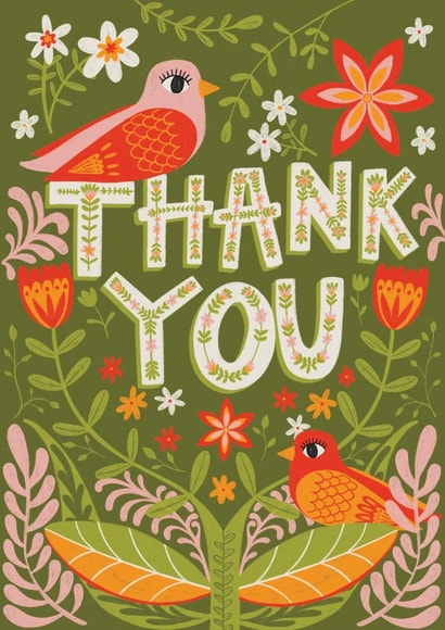 Folk Art birds Thank you Card created by Hollie McManus Illustration