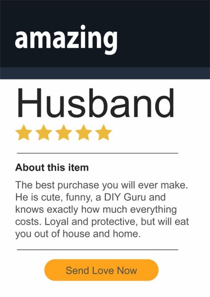 Funny Amazing Husband Amazon style Birthday or Anniversary Card created by Rosewood Design