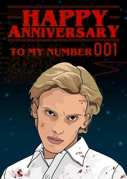Funny Stranger Things Anniversary Card - Eleven - No.1 - Happy Anniversary To My Number 001 created by The Girl Next Draw Cards