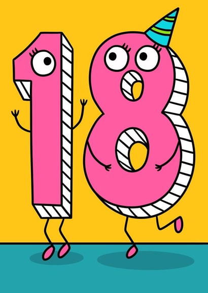 Cute cartoon 18th birthday card created by Wafflemamaart