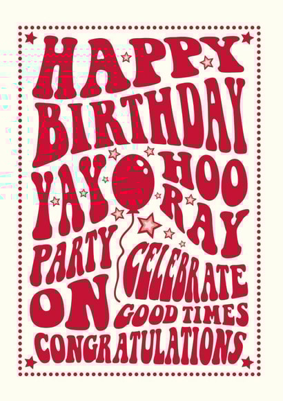 Retro Birthday Card - Red Lettering - Typography - Balloon created by Cloud Cuckoo Design