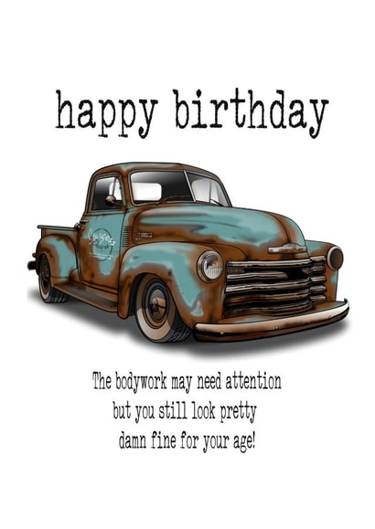 Rusty truck birthday card created by Sturgess Designs