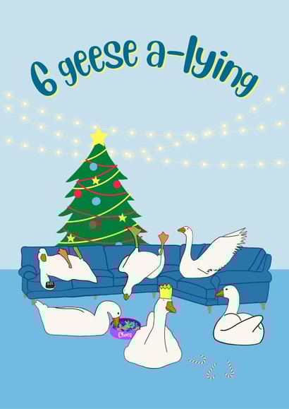6 geese a lying watching tv funny Christmas card created by suzcreate