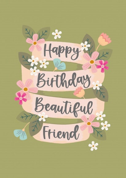 Happy Birthday Beautiful Friend - Pretty Floral Friend Birthday Card created by The Pattern Press