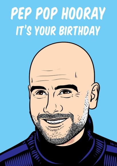 Pep Guardiola, Manchester City football manager birthday greeting card created by Graham Sanders