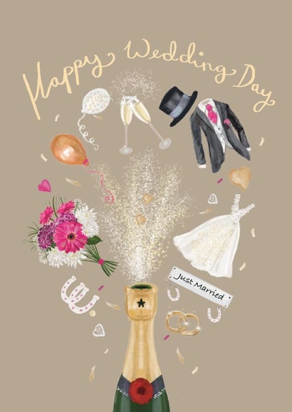Happy Wedding Day Champagne Celebration Card created by Biscuit and Susie Art and Illustration