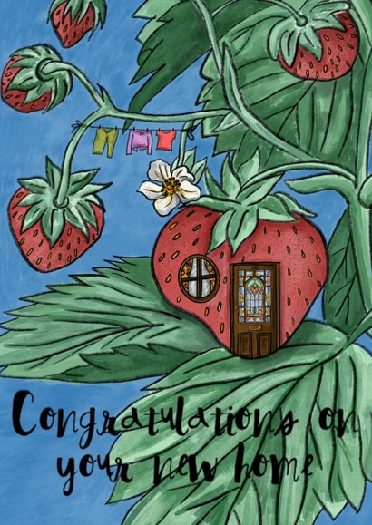 Little strawberry house, congratulations card created by Frog & Fae