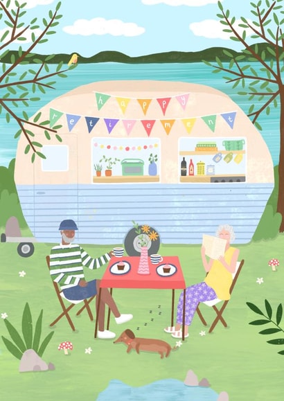 Happy Retirement Campervan Couple created by Charlotte  MacDonald
