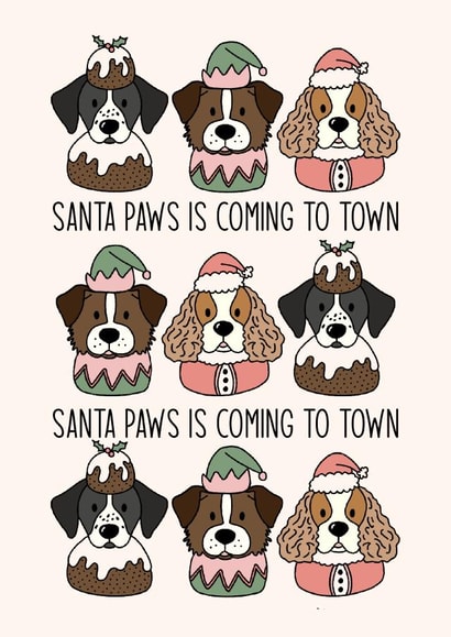 Dog Christmas card, merry Christmas, Santa paws, festive dog lovers,holiday card created by By Emma Dearling