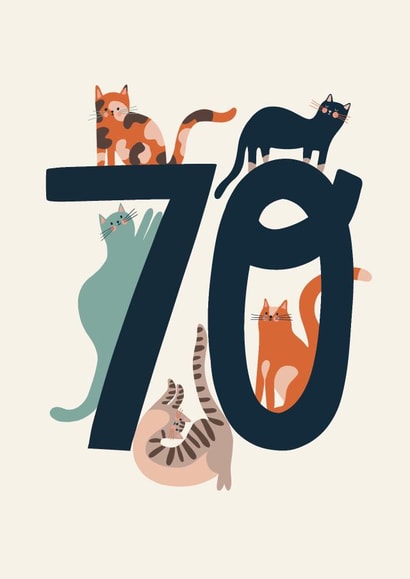 70th Birthday Cat Card created by Christine Cuddihy Illustration