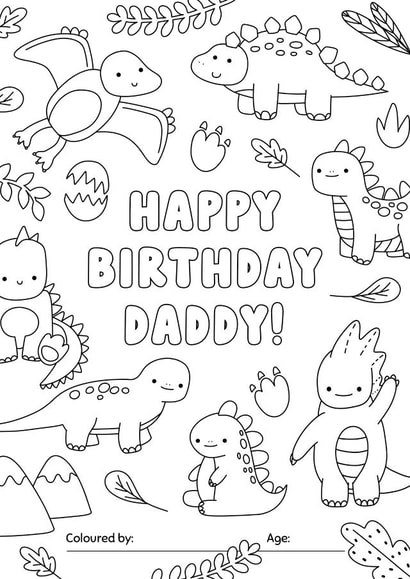 Birthday Colouring-in Dinosaur Card for Daddy 1001 created by Evie Garnett Designs