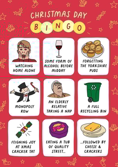 Funny Christmas Day Bingo card created by Evie Garnett Designs