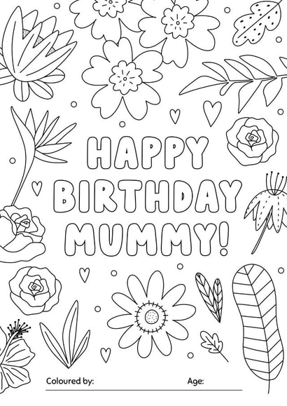 Birthday Colouring-in Flowers Card for Mummy 1001 created by Evie Garnett Designs