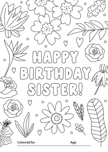 Birthday Colouring-in Flowers Card for Sister created by Evie Garnett Designs