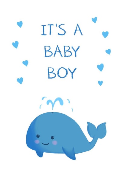 Baby Boy Blue Whale New Baby Card created by Coconut Island Cards