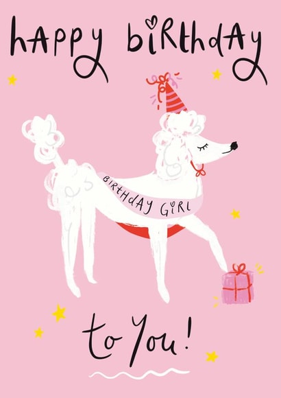 Cute Dog Birthday Card - Poodle Card - Birthday Girl - Pink Dog Birthday Card created by Lauren Barclay