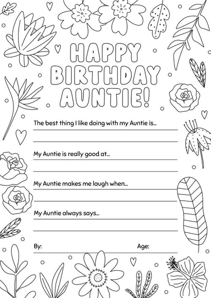 Birthday Colouring-in Flowers Card for Auntie 1001 created by Evie Garnett Designs