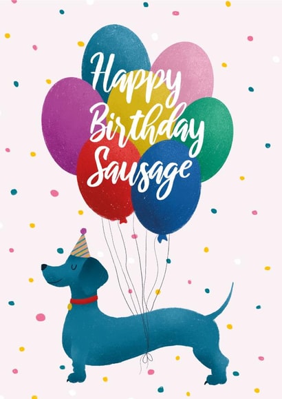 Cute Sausage Dog with Balloons Birthday Card for Dog lover created by AJ Creations