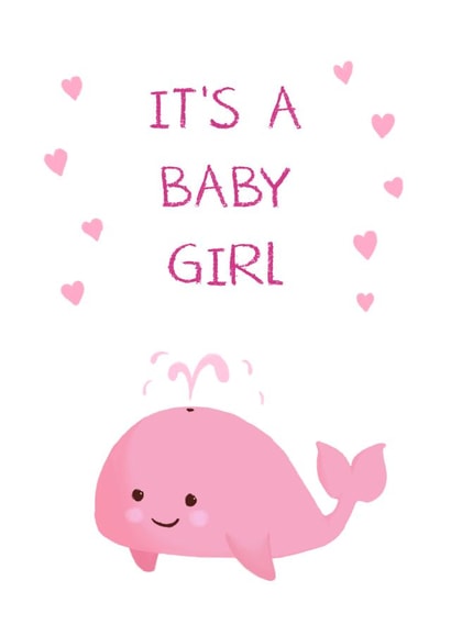 New Baby Card - It's a Girl - Cute Pink Whale created by Coconut Island Cards