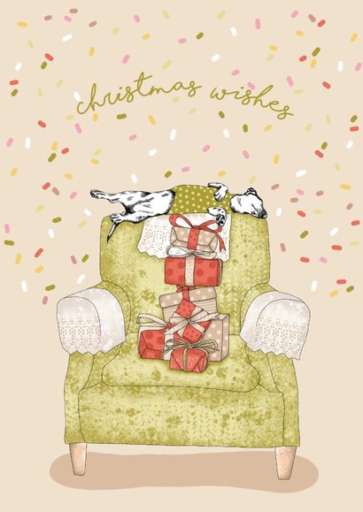 Comfy chair Christmas card created by Dotty Dog Art