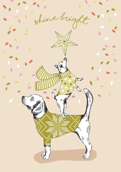 Balancing dogs Christmas card created by Dotty Dog Art