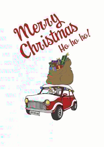 Retro Merry Christmas - Mini Cooper - Santa Claus card created by Helen Leslie Illustrator