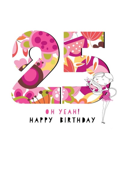 Super cool 25th birthday card for a beautiful girl on her big day created by Pink Pig