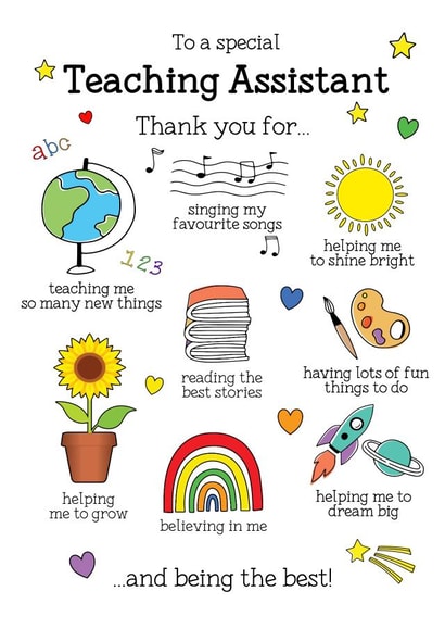 Cute Special teaching assistant appreciation thank you card created by L M Designs and Prints