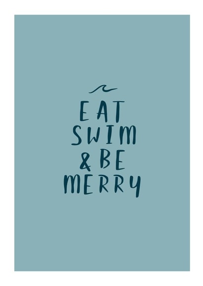 Eat, Swim & Be Merry Christmas Card for wild cold water Swimmer created by Lu Cornish 