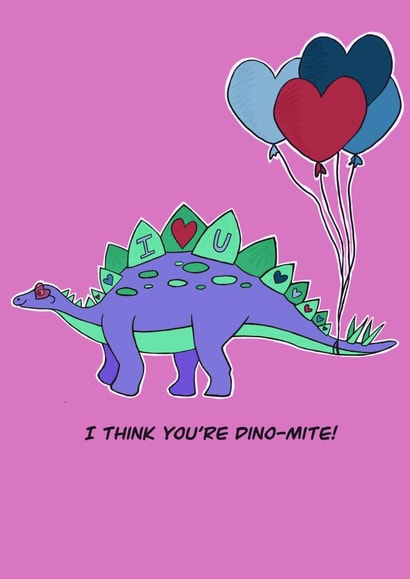 Funny dinosaur card for loved one - You’re DINO-mite - stegosaurus in love created by Betty Bunny Designs