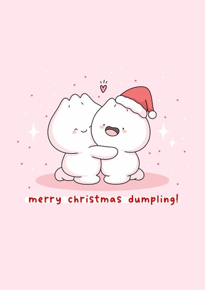 Kawaii Asian food pun Christmas card - merry christmas dumpling - bao buns created by Rosalie Perl