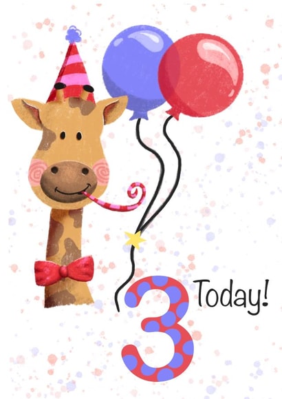 Cute 3rd birthday card, for child, giraffe, 3 today created by Things By Bam