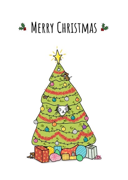 Cat in Christmas Tree Card created by Send Salutations