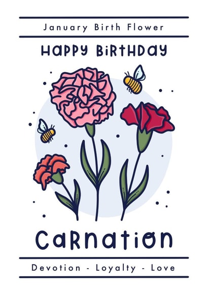 January birth flower happy birthday card - carnation created by Joanne Hawker