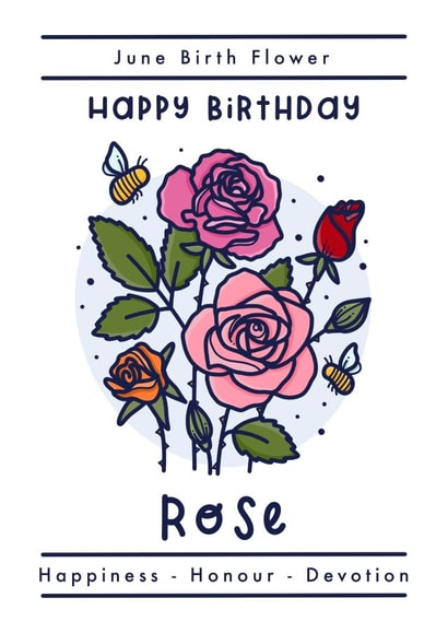 June birth flower happy birthday card - rose created by Joanne Hawker