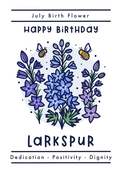 July birth flower happy birthday card - larkspur created by Joanne Hawker