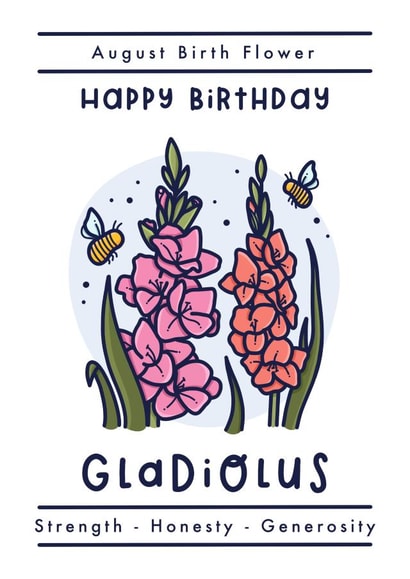 August birth flower happy birthday card - gladiolus created by Joanne Hawker