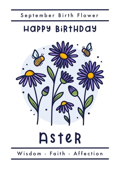 September birth flower happy birthday card - aster created by Joanne Hawker