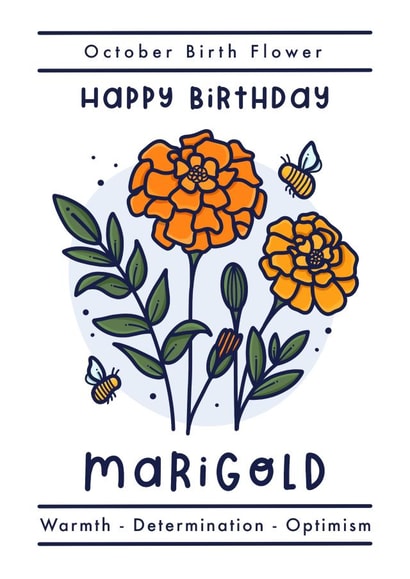 October birth flower happy birthday card - marigold created by Joanne Hawker
