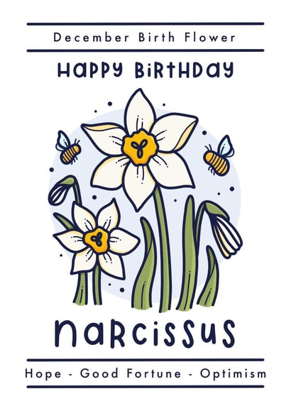 December birth flower happy birthday card - narcissus created by Joanne Hawker