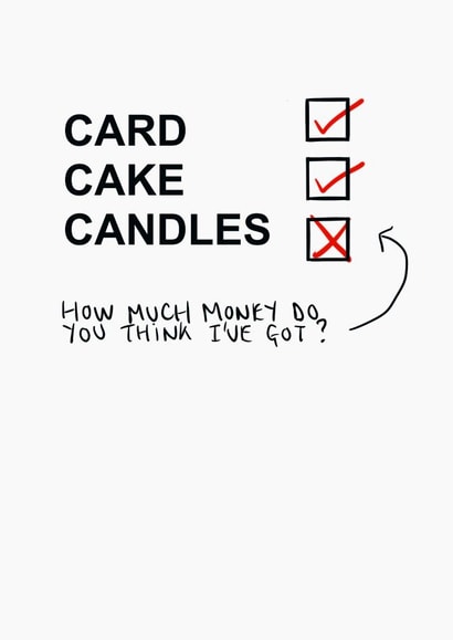 Funny Birthday Card - Cost of Living Crisis - Card, Cake, Candles. created by Sadie Cornish