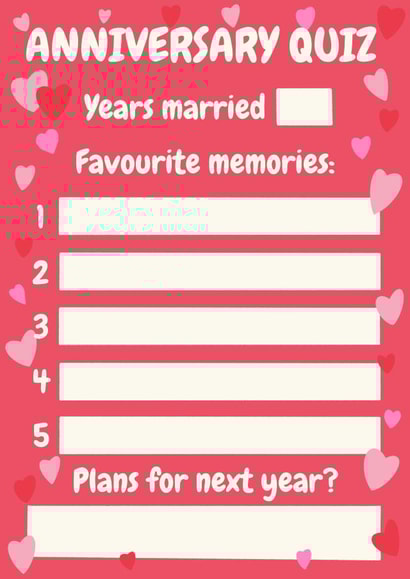 Anniversary Quiz Keepsake Card created by Number 26