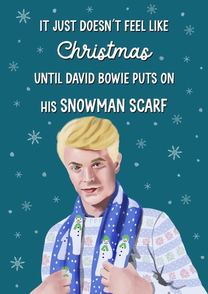 David Bowie Snowman Scarf Christmas Card created by Silky Rose Design