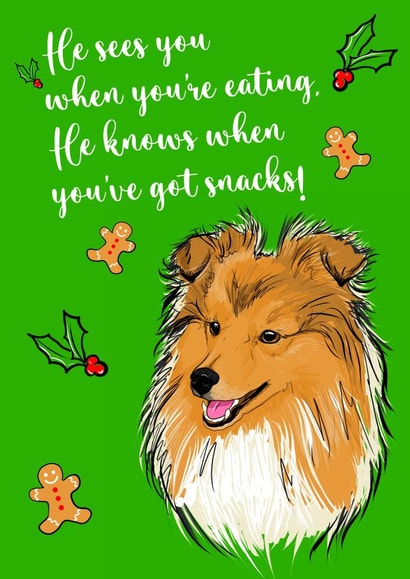 Christmas Card with Sheltie, Gingerbread men and Holly! created by Pucci Illustrations
