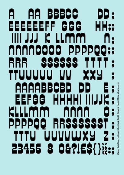 David Bowie Zipper Letraset font created by Sarah Hyndman