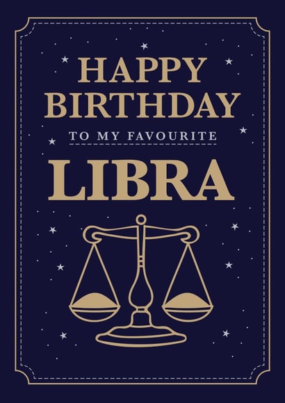 Libra - Vintage blue illustrated star sign - Birthday card for Friend created by Hello Fridays Studio